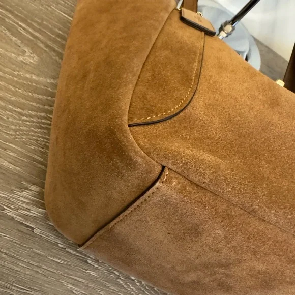 NWT Coach Hadley Turnlock Brown Suede Tote Bag - Picture 9 of 11